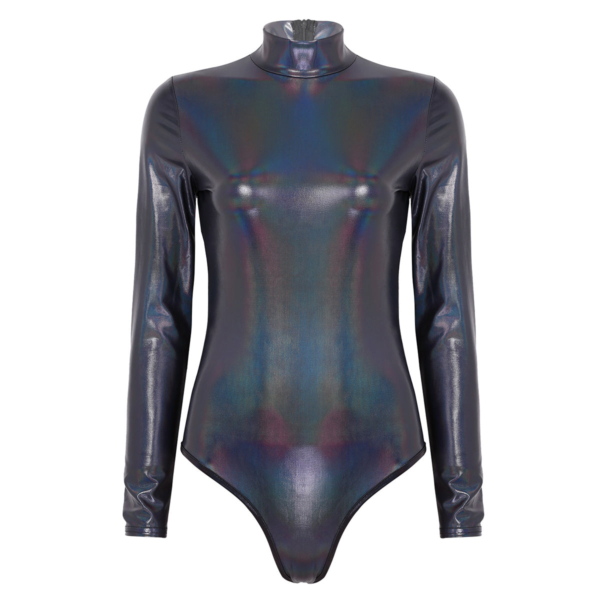 Fashionable and simple Maramalive™ women's shiny bodysuits in different colors, made of patent leather.