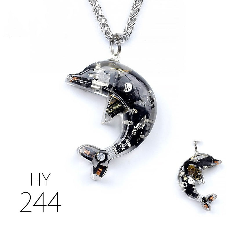 A Dolphin Steampunk Electronic Pendant Necklace by Maramalive™.