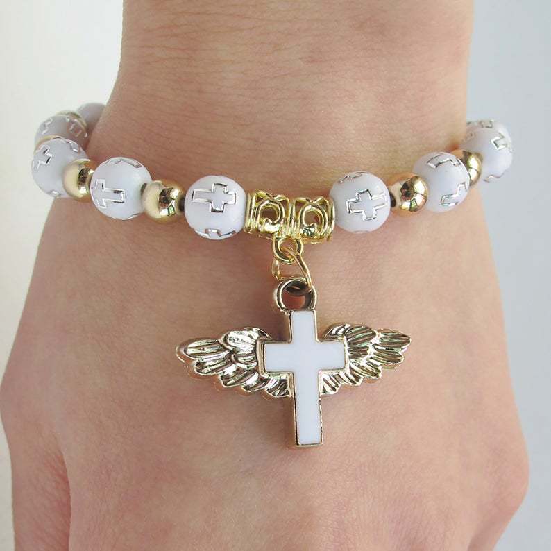 Oil Dripping Angel Cross Rosary Bracelet
