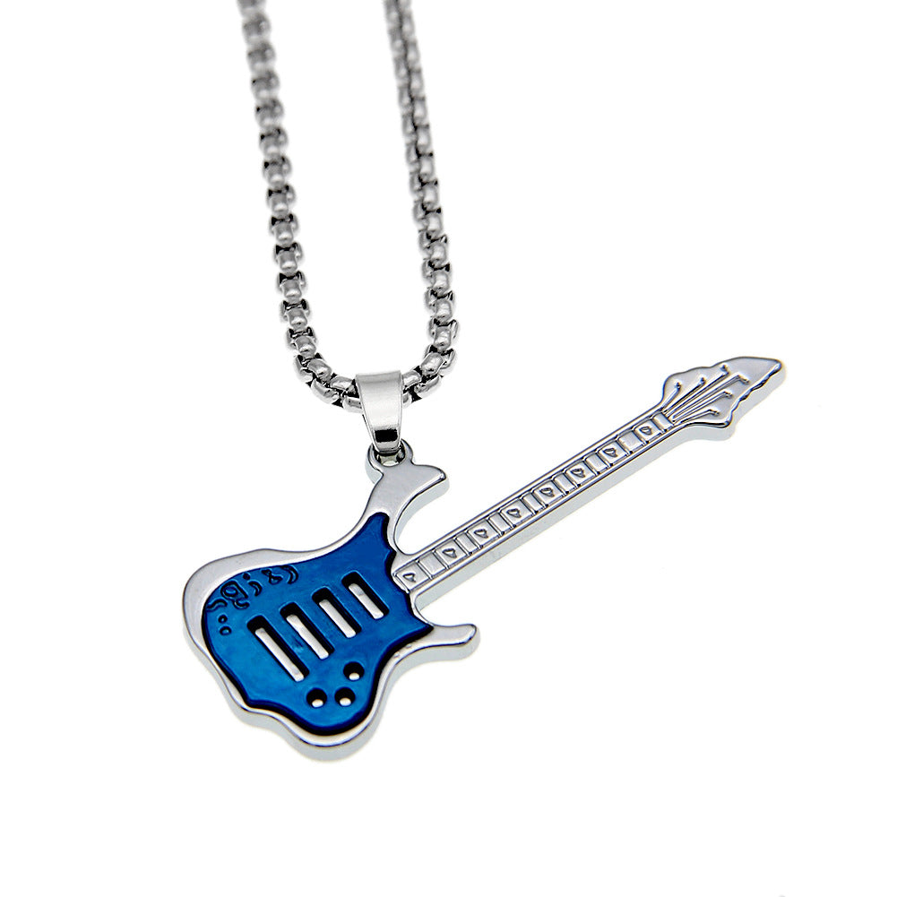 Blue on titanium steel Guitar pendant and chain from Maramalive™ 