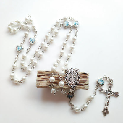 Simple Jewelry Glass Pearl Rosary Necklace