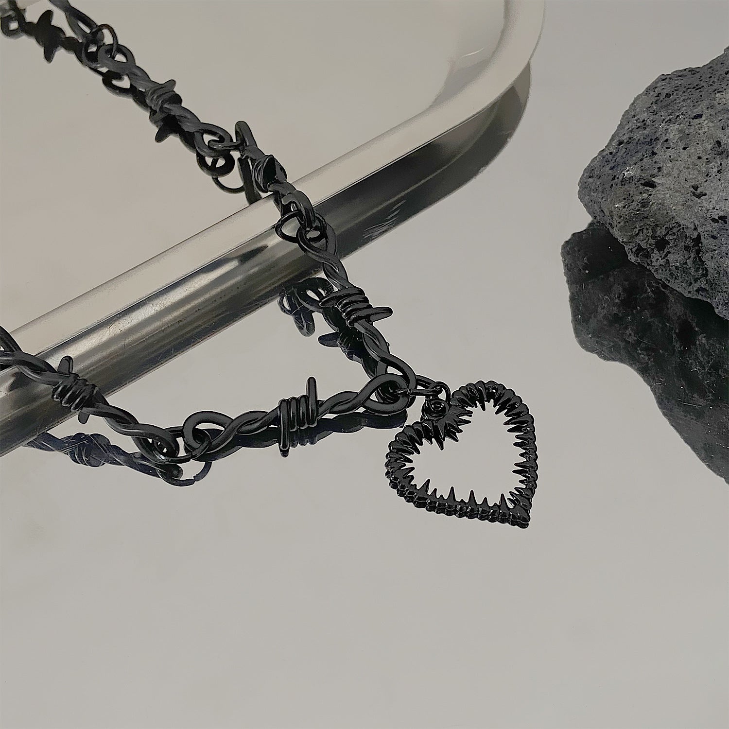 Gothic Dark Thorn Heart Necklace