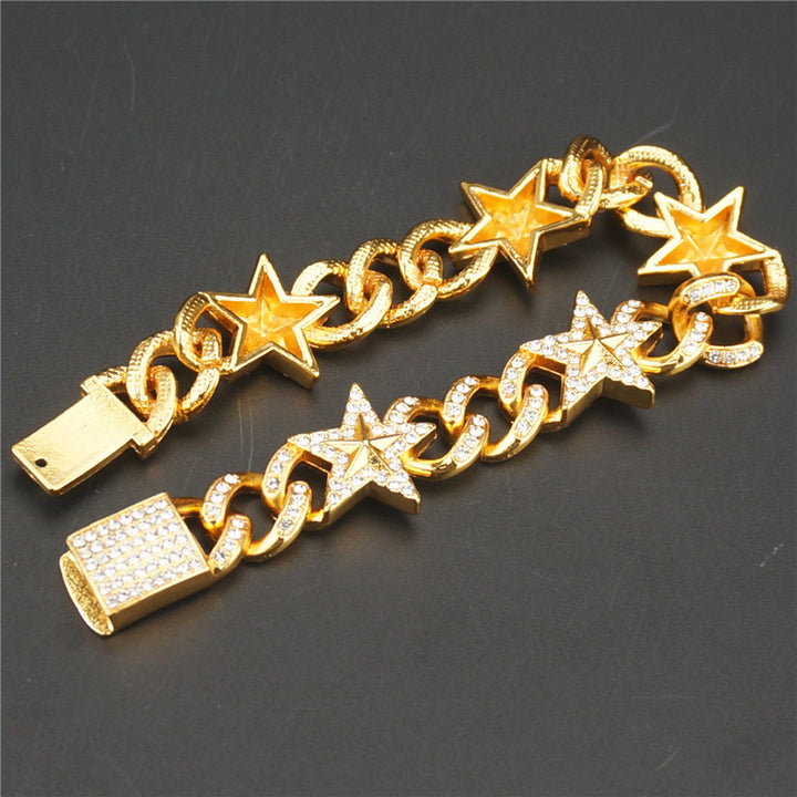 A Hipster Five-pointed Star Cuban Link Chain Bracelet with diamonds on it by Maramalive™.