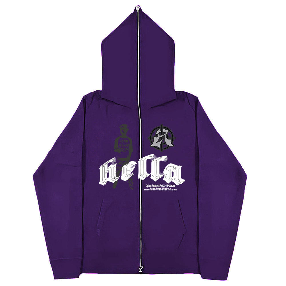 A fashionable Hoodie Heartbeats: A Fashionable Fit for Two - Men's And Women's Hoodies Gothic Zipper Sweatshirt with the word hella on it by Maramalive™ brand.