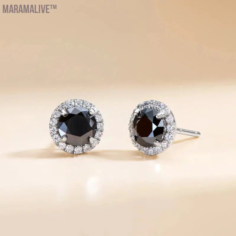 6mm Black Round Halo Moissanite Stud Earrings for Women Men Original 925 Sterling Silver Luxury Jewelry With Certificate