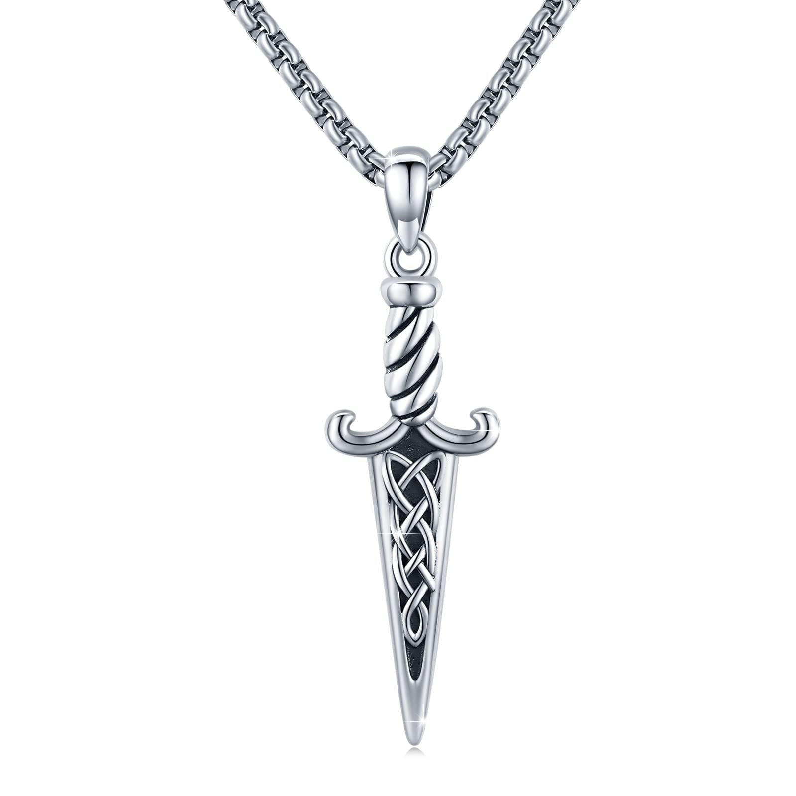 Silver Celtic-style Double-Edged Dagger Pendant Necklace Jewelry