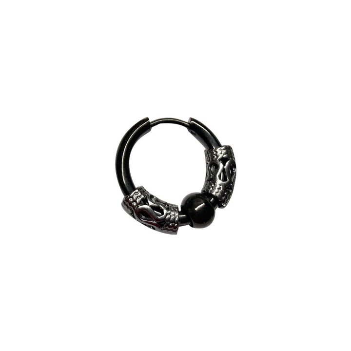 A pair of Dragon Totem Hoop Earrings - Men by Maramalive™ with skulls on them.