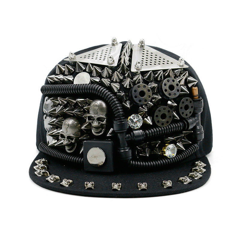 Men's Fashion Porous Skull Rivet Hip Hop Hat