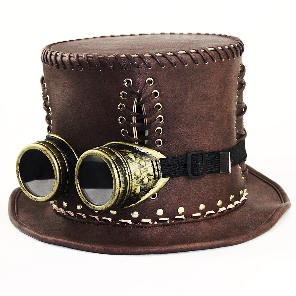 Maramalive™ Steampunk industrial retro gentleman bowler women top hat with goggles.