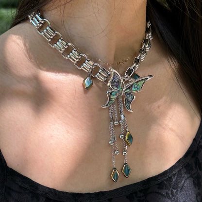 Unique Paua Shell Punk Butterfly Light Luxury Necklace