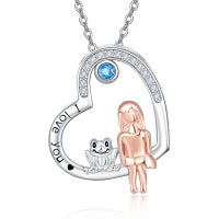 A Maramalive™ heart-shaped necklace featuring a girl and an owl.