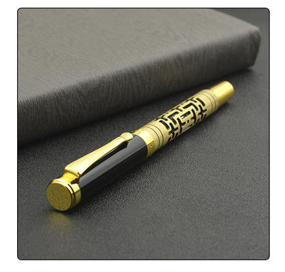 Two Maramalive™ Premium metal luxury fountain pens with a gold and black design.