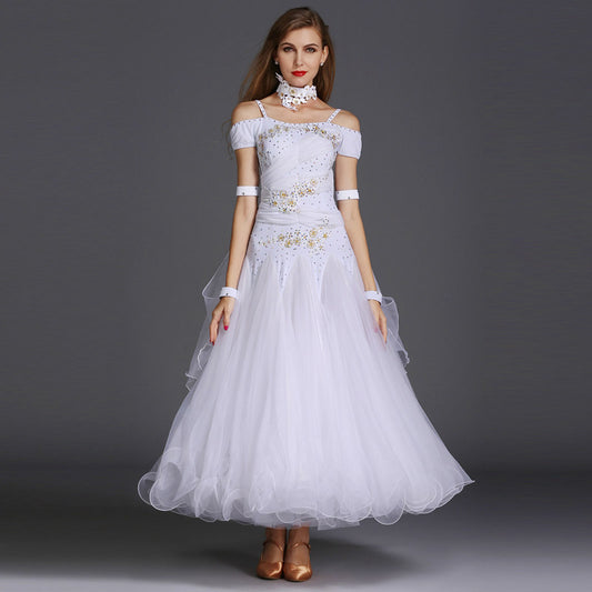Short-sleeved Performance Dress Diamond-studded Slim Fit Modern Dance Dress