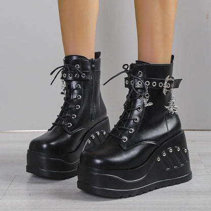 Black Punk Ankle Boots: Gothic Short Women's Shoes