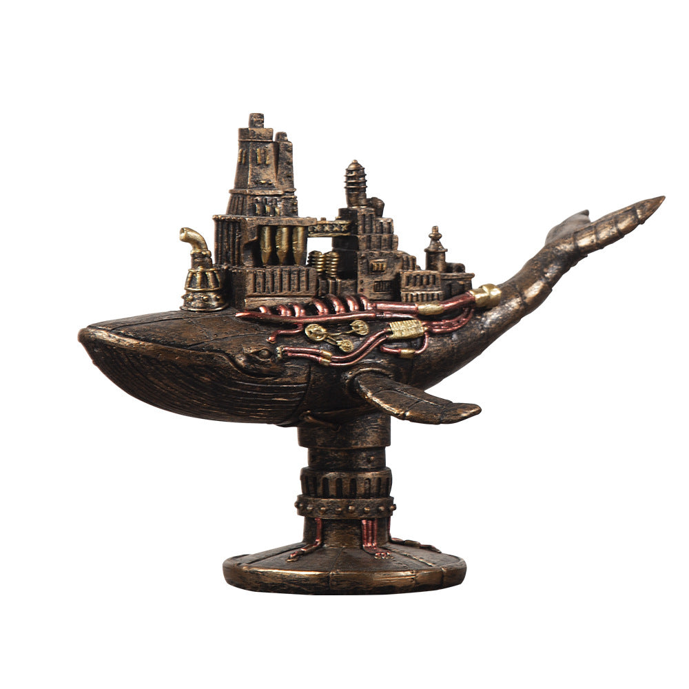 A Maramalive™ Punk Whale Ship Steampunk Statue Tabletop Decoration Object Accessories topped with a statue of a horse.