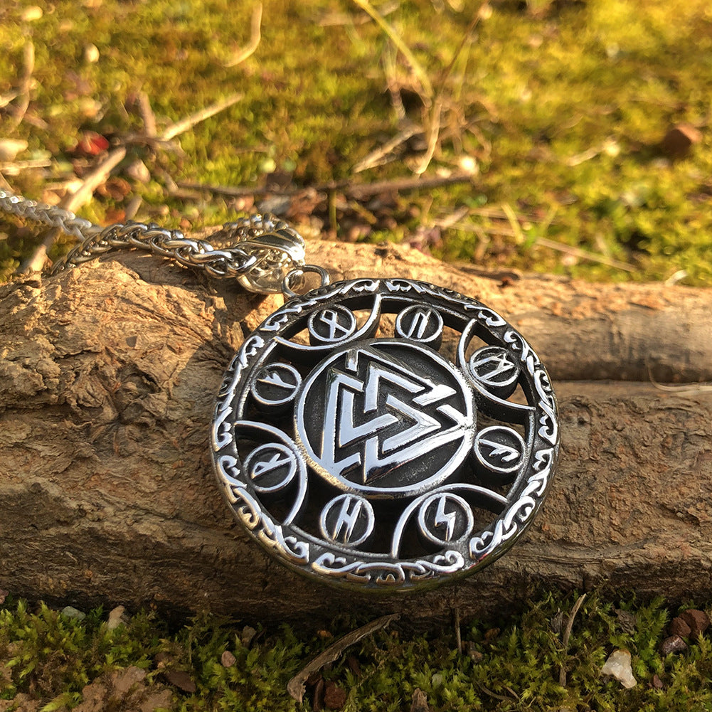 A Maramalive™ Fashion Stainless Steel Pendant Necklace with a viking symbol.