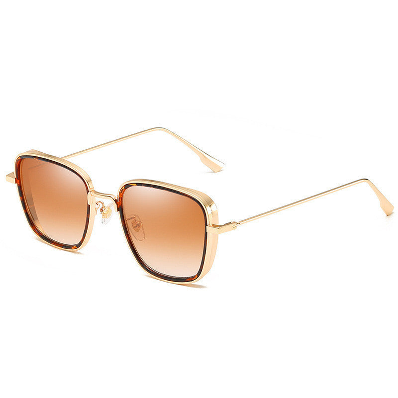 A pair of Maramalive™ women's sunglasses metal vintage square steampunk sitting on top of a case.