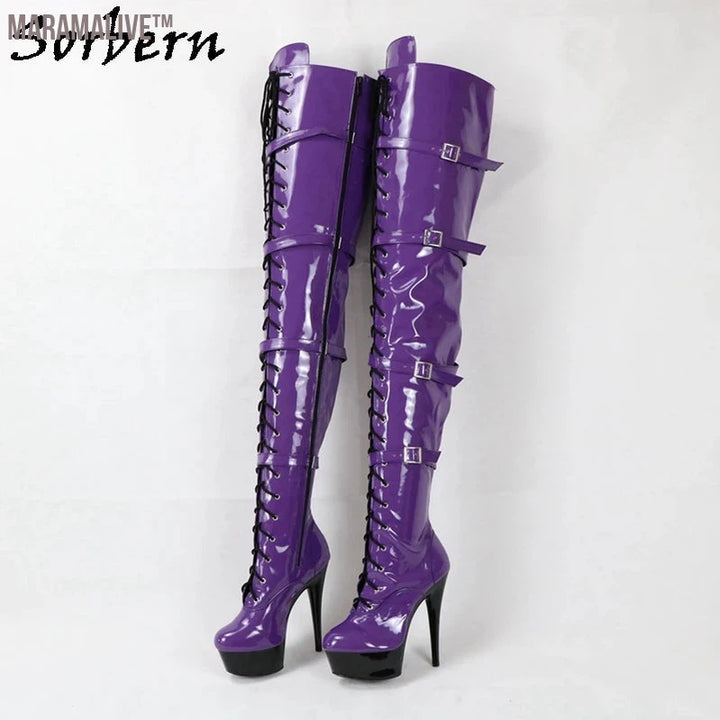 75Cm Thigh High Long Boot Women Purple Shoes High Heels Bed Footwear Size 10 Spring Booty Fetish Heels Platform