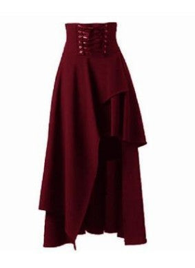 Be brave and gothic in this Gothic Lace Fastening High Waist Irregular Length Skirt by Maramalive™, perfect for a Halloween costume or gothic cosplay.