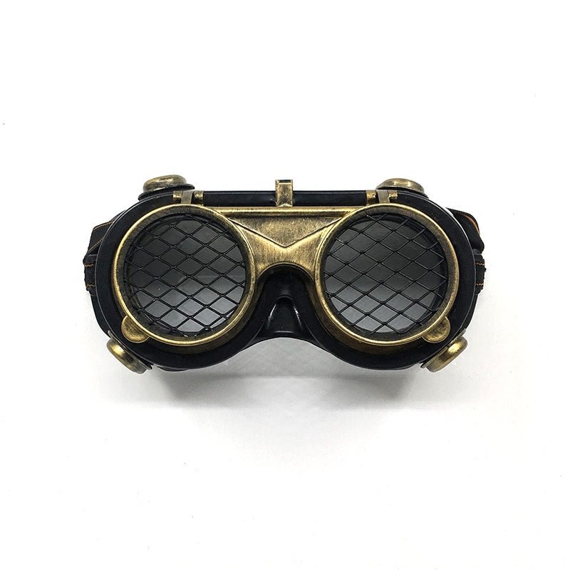 A skull with a pair of Retro Industrial Net Lens Goggles by Maramalive™ on top of it.