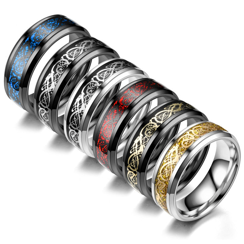 A set of four Maramalive™ stainless steel dragon pattern rings.