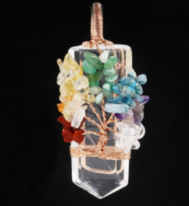 A Crystal Tree Pendant Necklace with multi colored stones by Maramalive™.