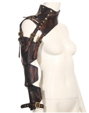 A Medieval Inspired Steampunk Arm Armor by Maramalive™ with a leather shoulder sleeve.