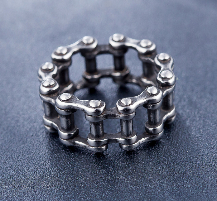 A stainless steel motorcycle ring from Maramalive™ on a table.