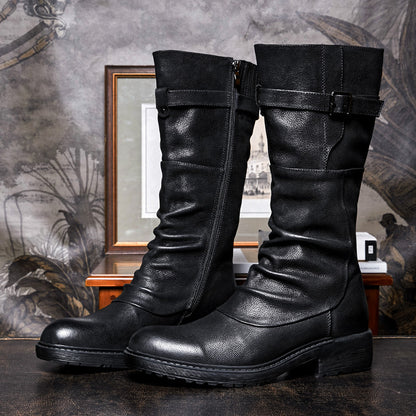 A pair of Maramalive™ High Top Platform Biker Boots on a table.