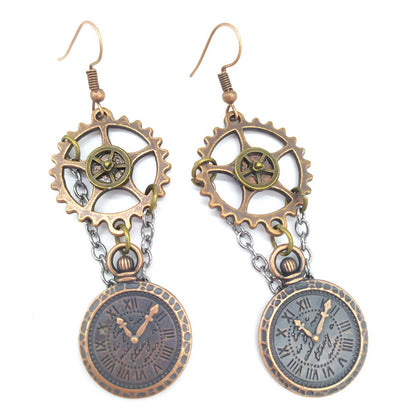 A pair of Maramalive™ Chain Watch Pendant Steampunk earrings.