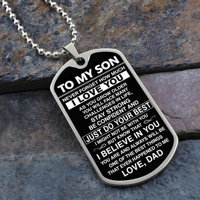 Silver Pre-Messaged Tag Necklace for Son,