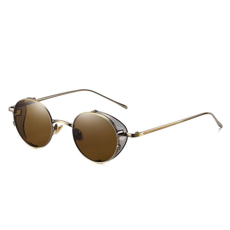 A pair of Maramalive™ Steampunk sunglasses with a silver frame and black lenses.