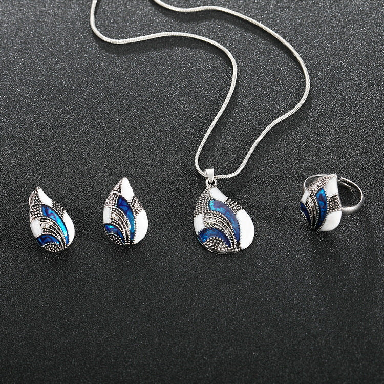 A Totally Unique Water Drop Jewelry Set with Necklace, Earrings, and a Ring by Maramalive™