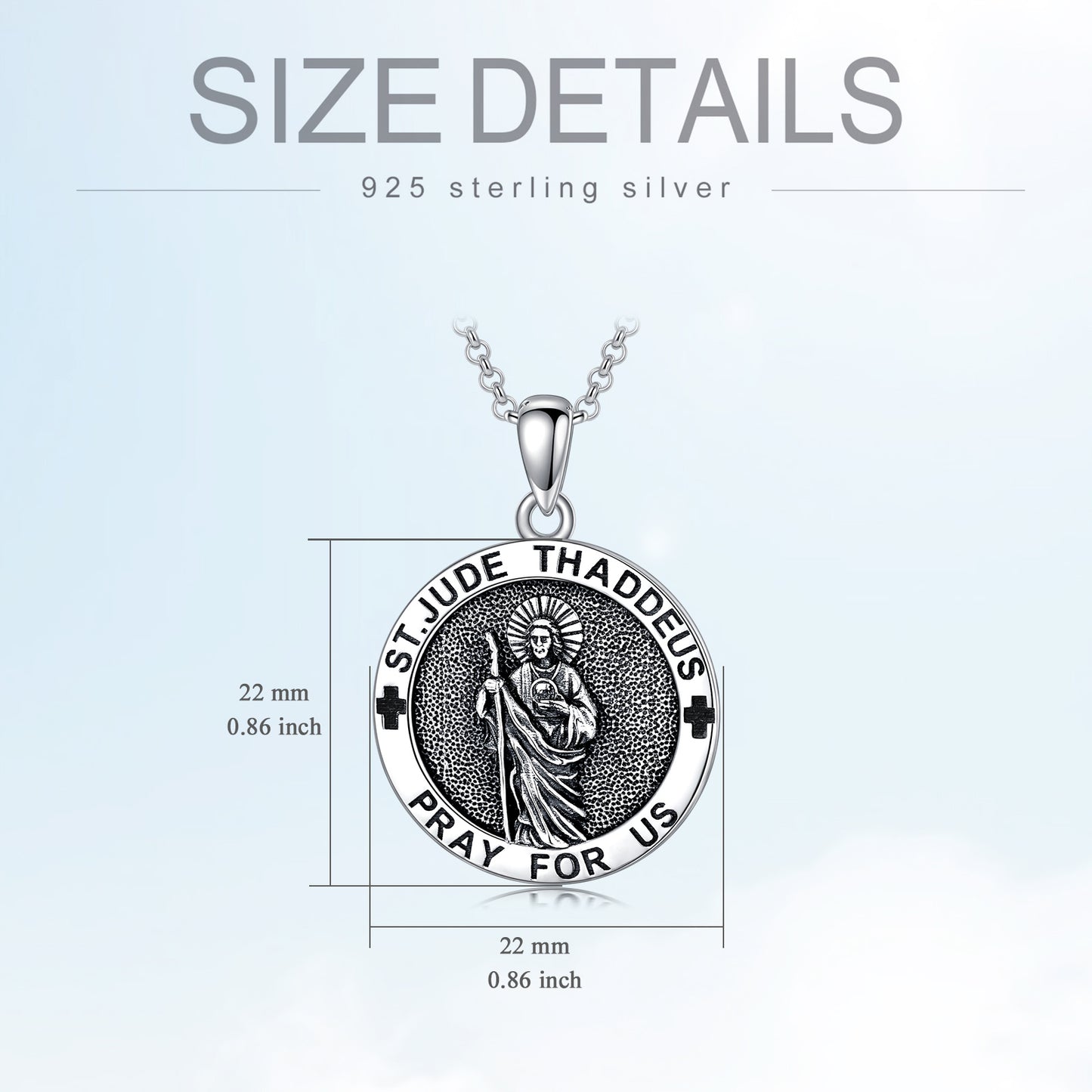 925 Sterling Silver Saint Jude Guardian Pendant Necklace size details