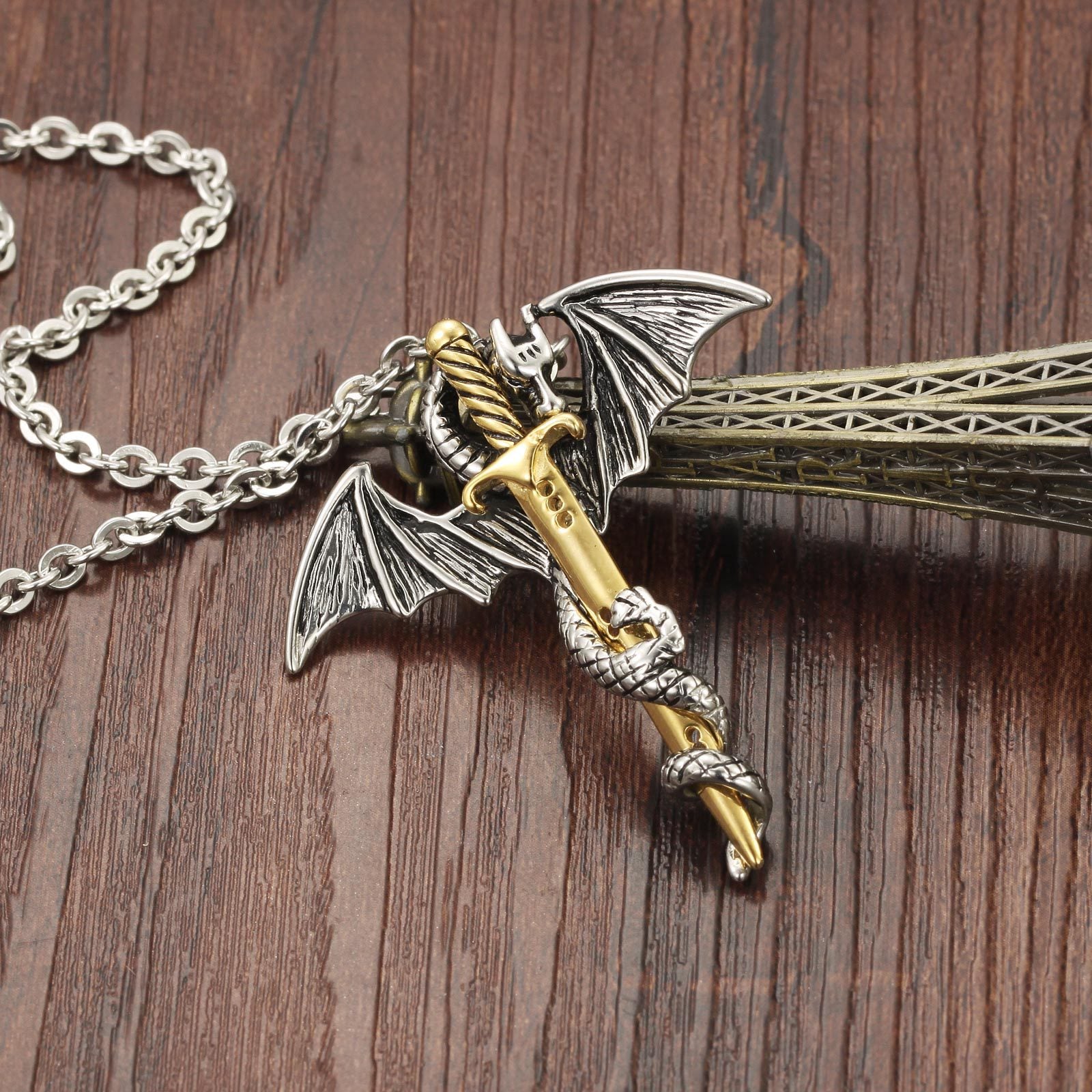 Pterodactyl Golden Sword Men's Titanium Steel Necklace