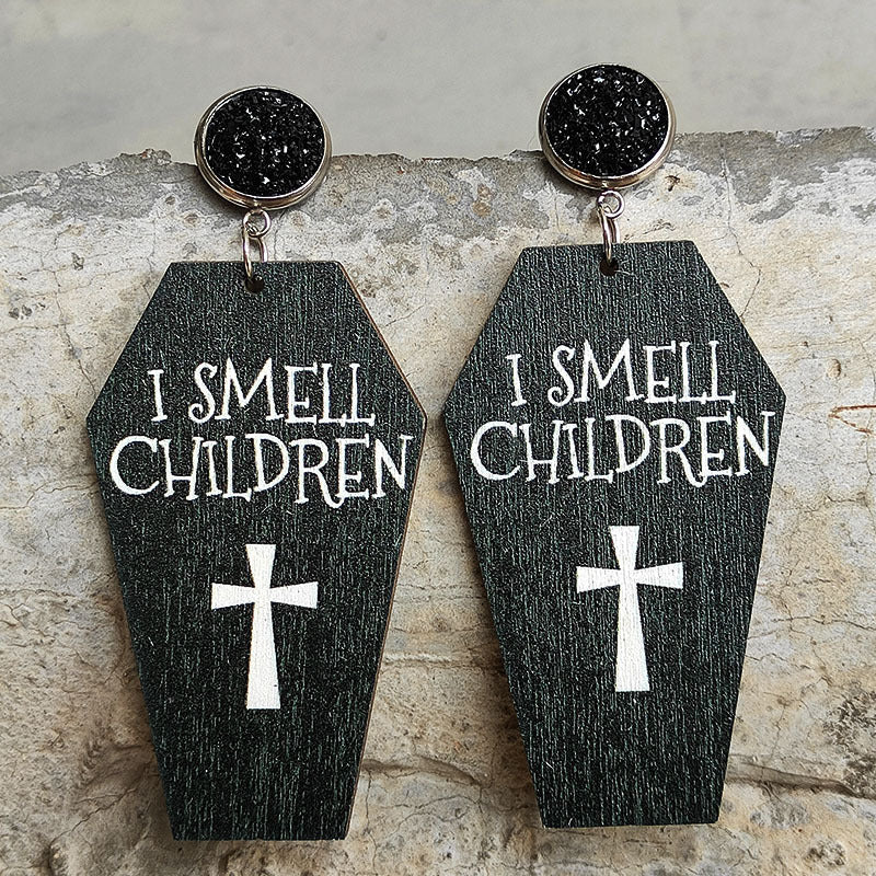 Maramalive™ presents Halloween Horror Eardrop Grave Undead Bat Cross Coffin earrings, perfect for those who love horror-style accessories made of wood.
