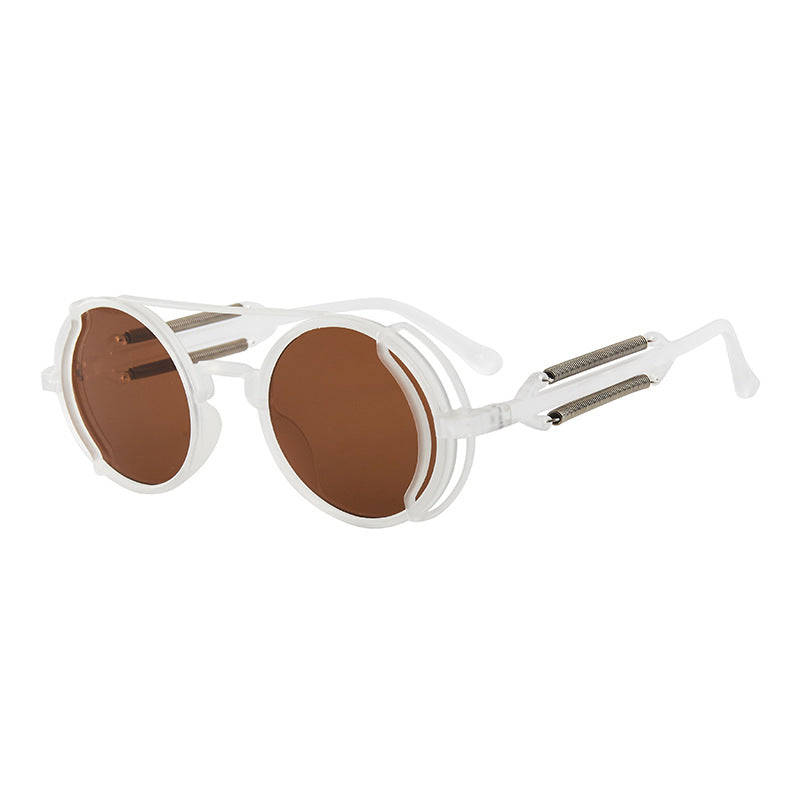 A pair of Steampunk Double Spring Leg Sunglasses with a metal frame from Maramalive™.