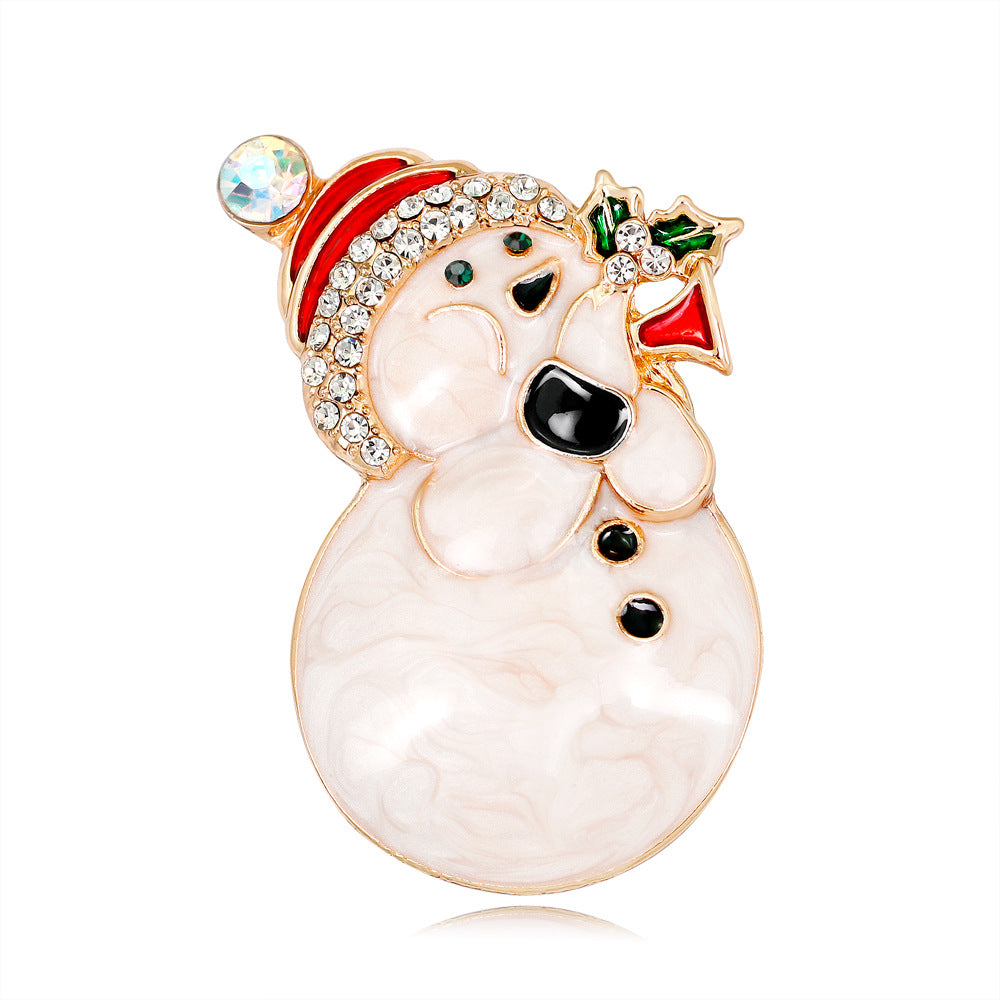 Alloy Diamond-studded Christmas Snowman Brooch