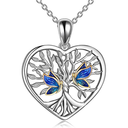 A Tree Of Life Butterfly Necklace by Maramalive™ with blue stones.