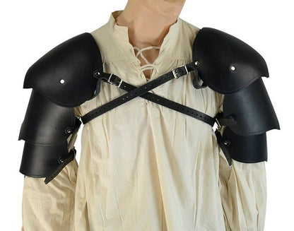 A mannequin wearing Maramalive™ Leather Studded Shoulder Pads Men's Steampunk Gothic Armor.