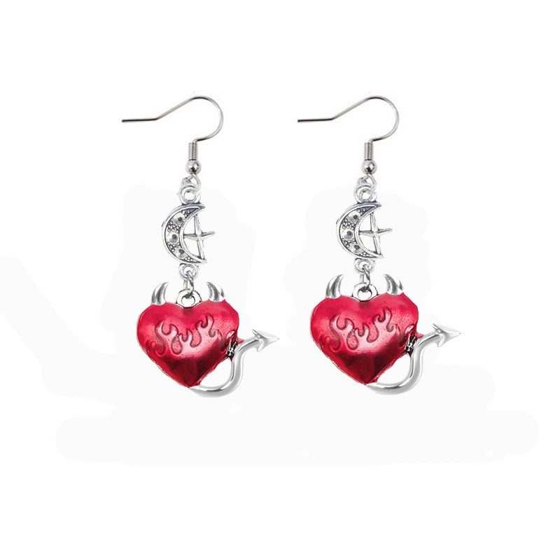 Maramalive™ Forbidden Love: Alluring Heart Earrings with devil horns.