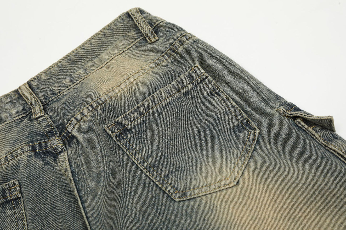Men's Washed Worn Jeans Mid Waist