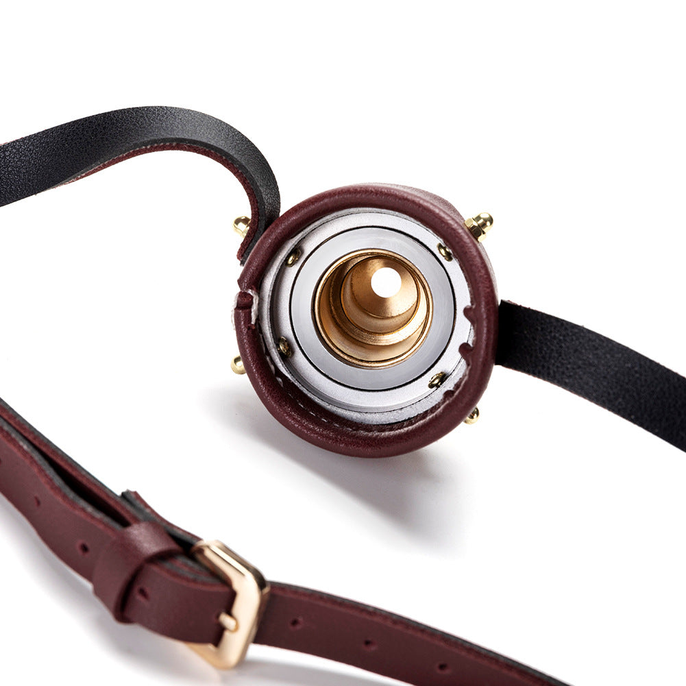 A Steampunk Retro Goggles with a gold button on it.