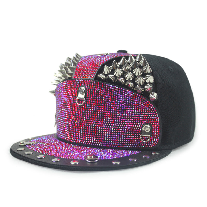 Punk Diamond Armor Tip Rivet Hip Hop Flat Brim Hat
