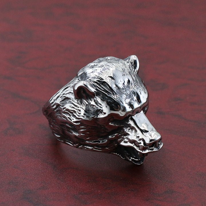 A Maramalive™ men's stainless steel ring with a Wolf Head on it.