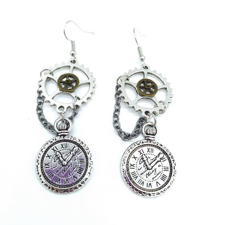 A pair of Maramalive™ Chain Watch Pendant Steampunk earrings.