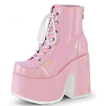Gothic style platform women's pink boots
