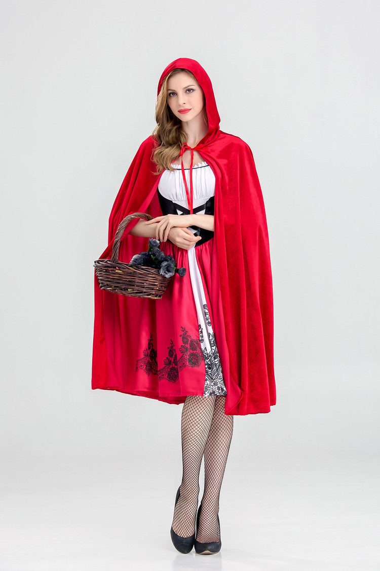 A woman in a Halloween Little Red Riding Hood costume by Maramalive™.