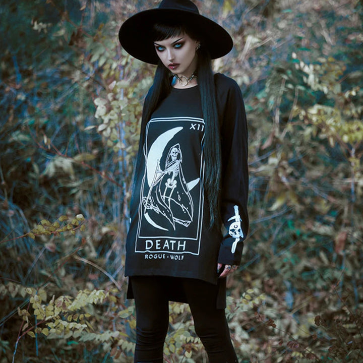 Maramalive™ Gothic Street Fashion Long Sweater with death tarot design.