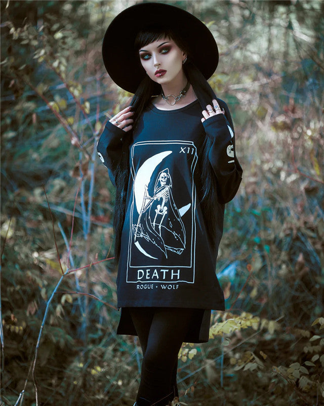 Maramalive™ Gothic Street Fashion Long Sweater with death tarot design.